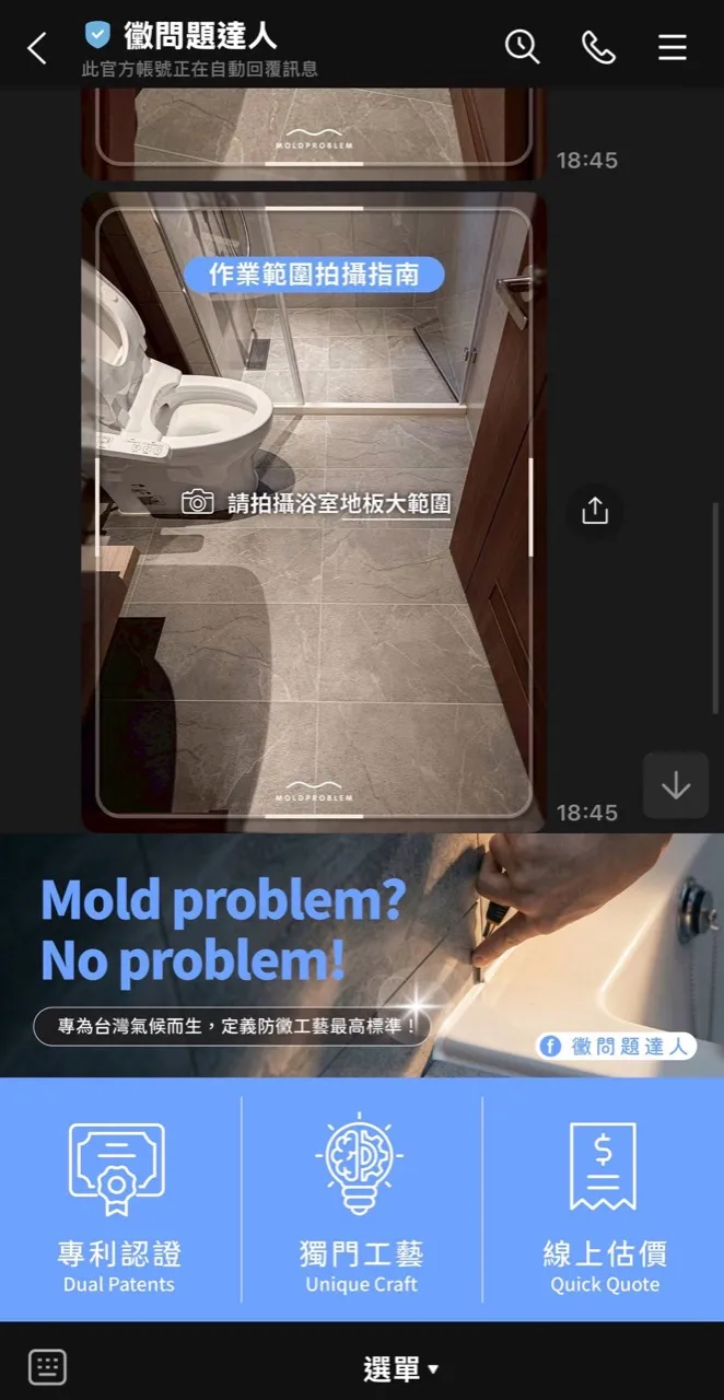 黴問題達人官方 LINE 照片估價畫面